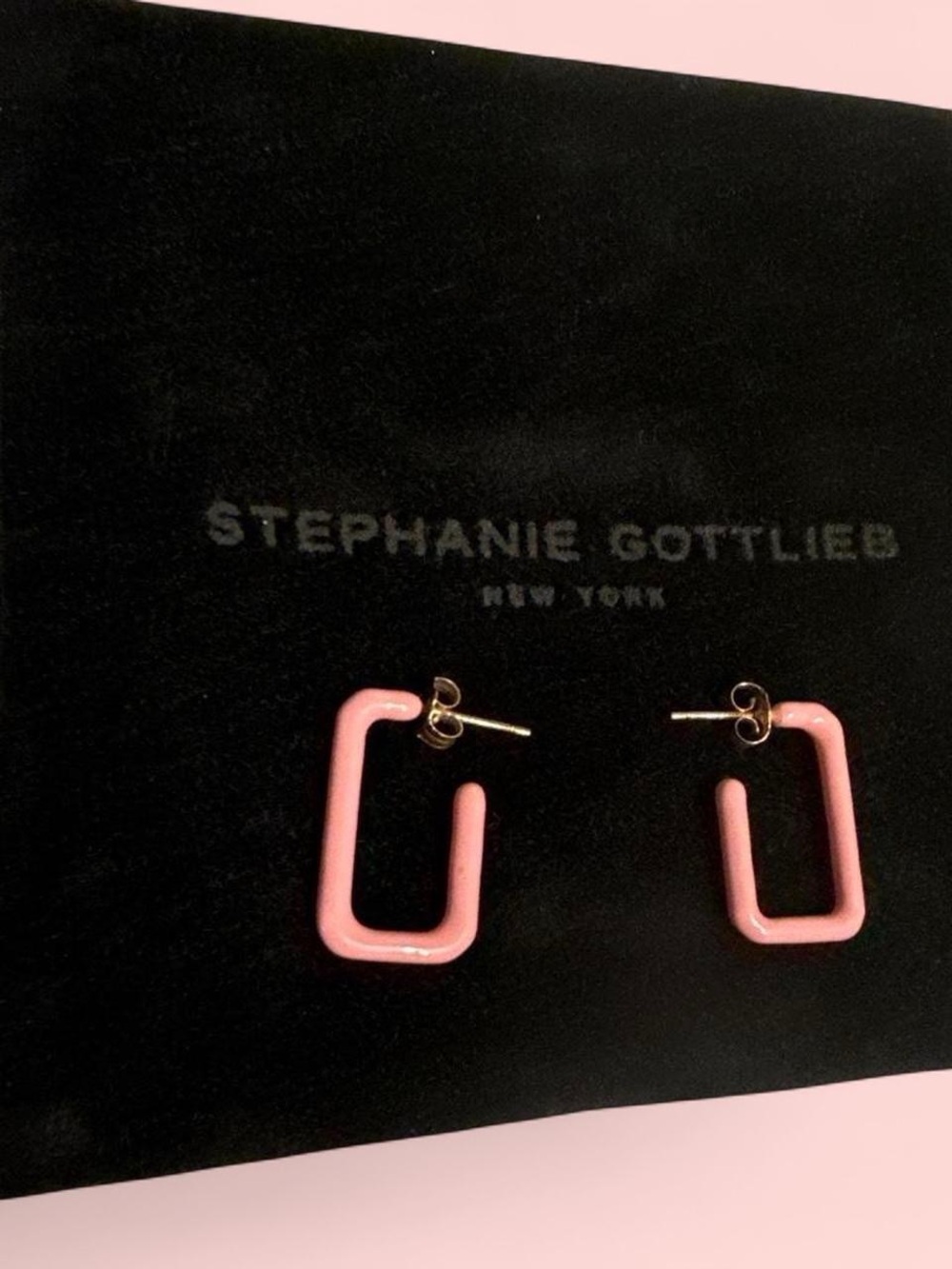 Stephanie Gottlieb Pink Enamel Rectangle Hoop Earrings